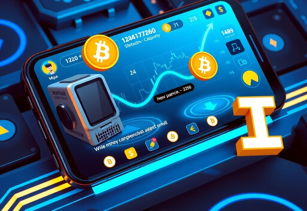 Crypto Tycoon mobile game showing cryptocurrency mining simulation interface